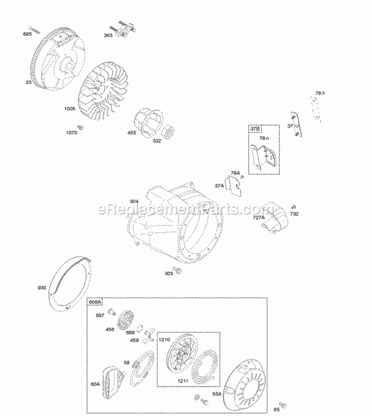 Blower HousingShrouds Flywheel Rewind Starter Diagram and Parts List for  Briggs and Stratton Engine
